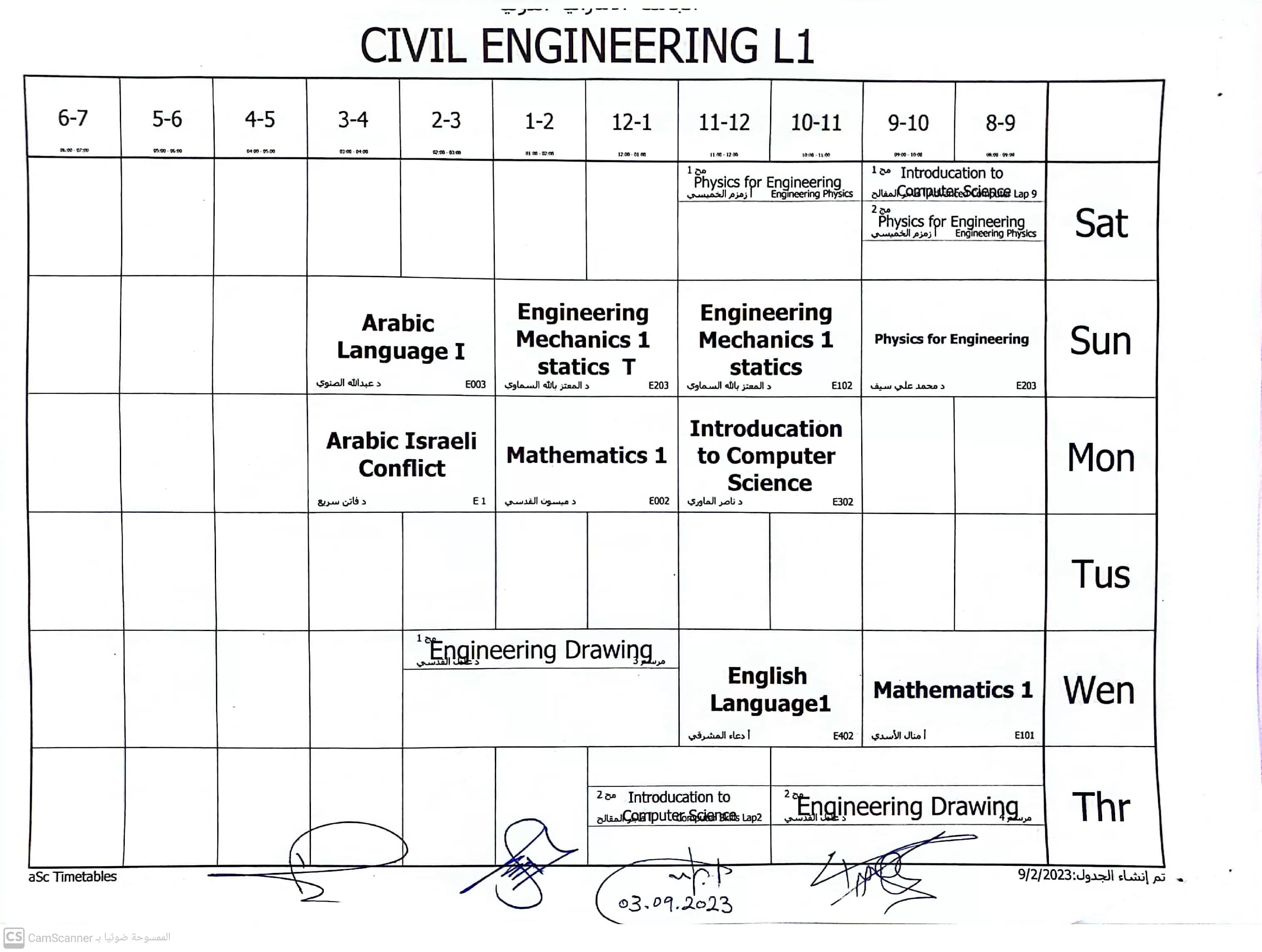Academic schedules for the majors of the Faculty of Engineering and Information Technology