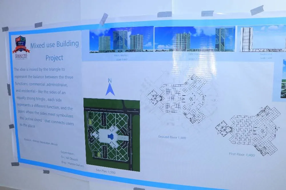 مناقشة مشاريع علمية لطلبة الهندسة المعمارية المستوى الثاني في مقرر تصميم معماري 3