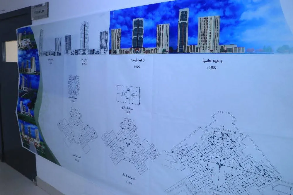 مناقشة مشاريع علمية لطلبة الهندسة المعمارية المستوى الثاني في مقرر تصميم معماري 3