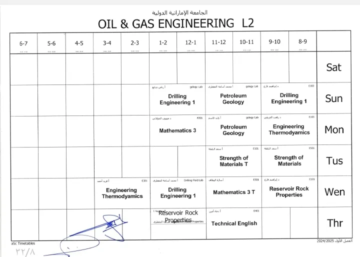 الجداول الدراسية للفصل الدراسي الأول من العام الجامعي 1447ه‍ كلية الهندسة