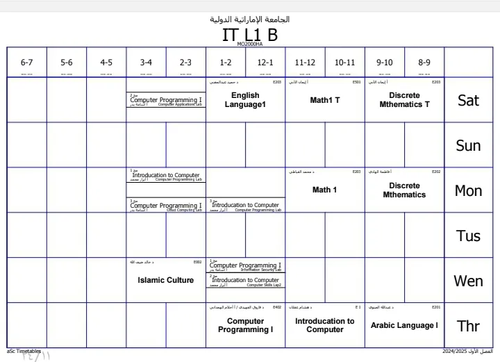 الجداول الدراسية للفصل الأول من العام الجامعي 1447ه‍ الموافق 2025-2026م المستوى الأول