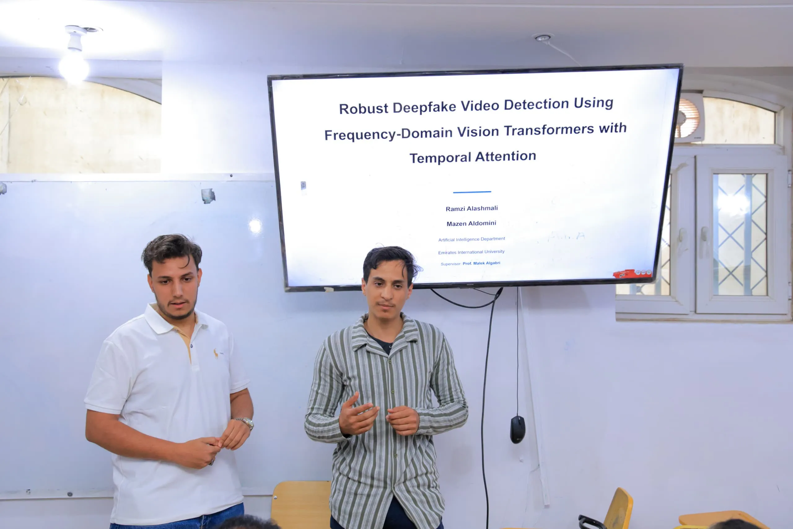 Smart projects are shaping the future... Artificial intelligence students at the Emirates International University discuss groundbreaking scientific innovations.