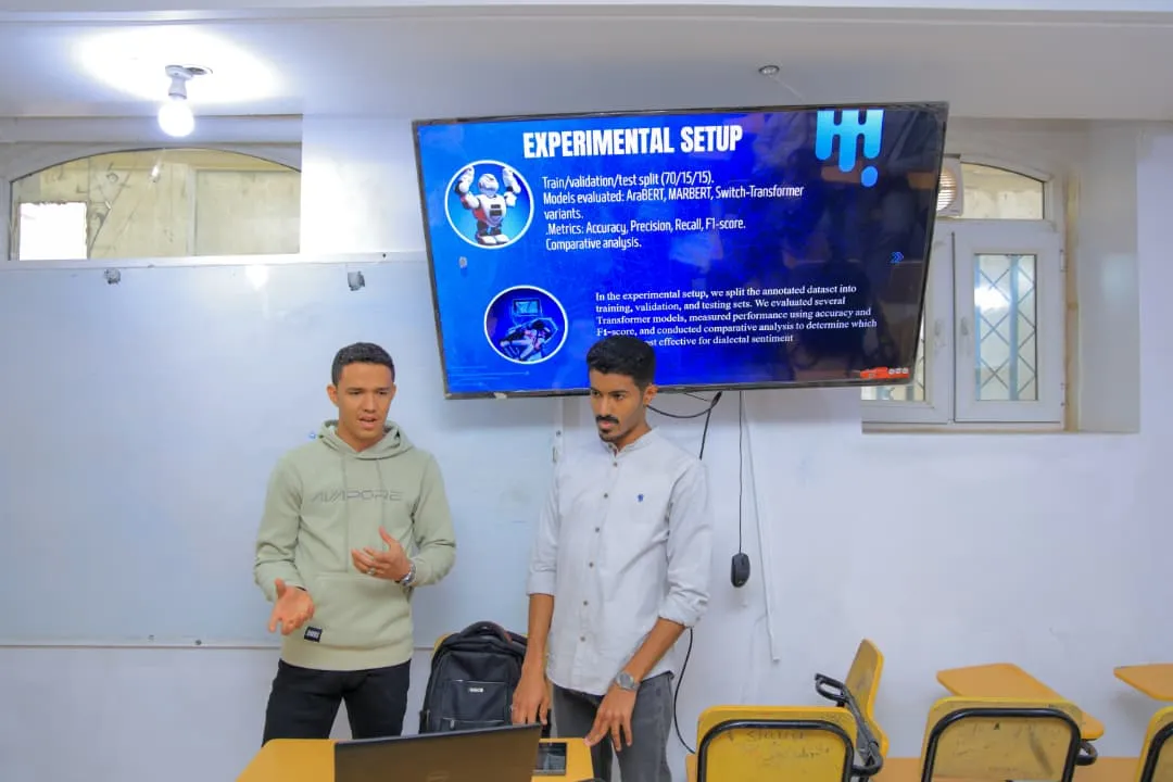 Smart projects are shaping the future... Artificial intelligence students at the Emirates International University discuss groundbreaking scientific innovations.