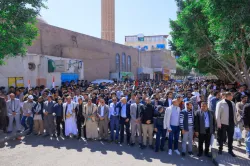 The Emirates International University organizes a massive solidarity rally with the Palestinian people under the slogan "Those who disbelieve wish that you would be negligent."